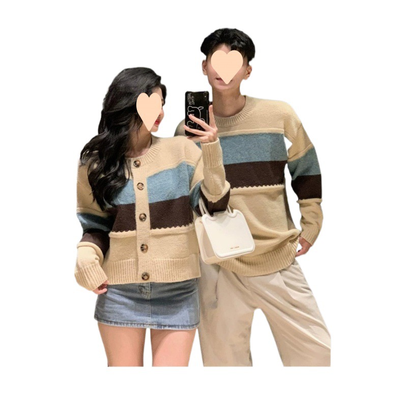 2025 새로운 커플 스웨터 가을 겨울 화재 틈새 디자인 센스 프랑스 우아한 재킷 스웨터 트렌디