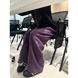 紫色运动弯刀裤女秋季2026新款加绒休闲裤宽松慵懒风小个子阔腿裤