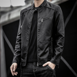 Cross-Border Popular Spring, Autumn and Winter Casual Pu Leather Jacket Men's Motorcycle Jacket Korean Style Slim Trendy Youth Jacket Men
