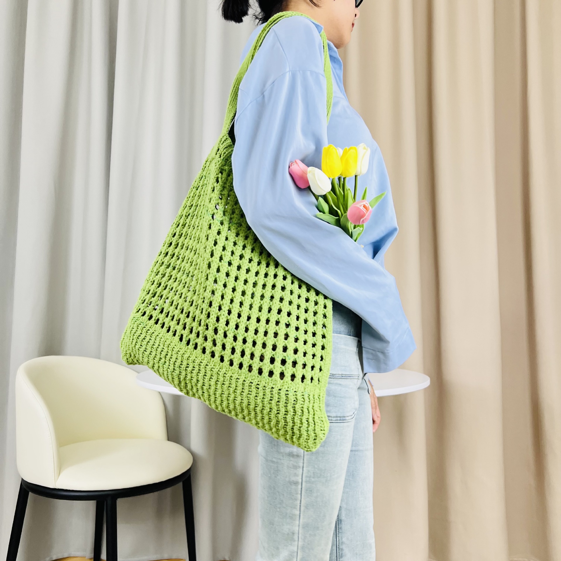 2023 nueva bolsa transfronteriza bolso de mano japonés y coreano bolsa de color sólido bolsa de punto bolsa hueca bolsa de hombro bolsa tejida