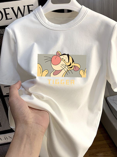 Gang Style Ins Print Cool Ice Silk Crew Neck Short Sleeve T-Shirt for Men Trendy Matchable Casual Unisex Same Style Couple T-Shirt