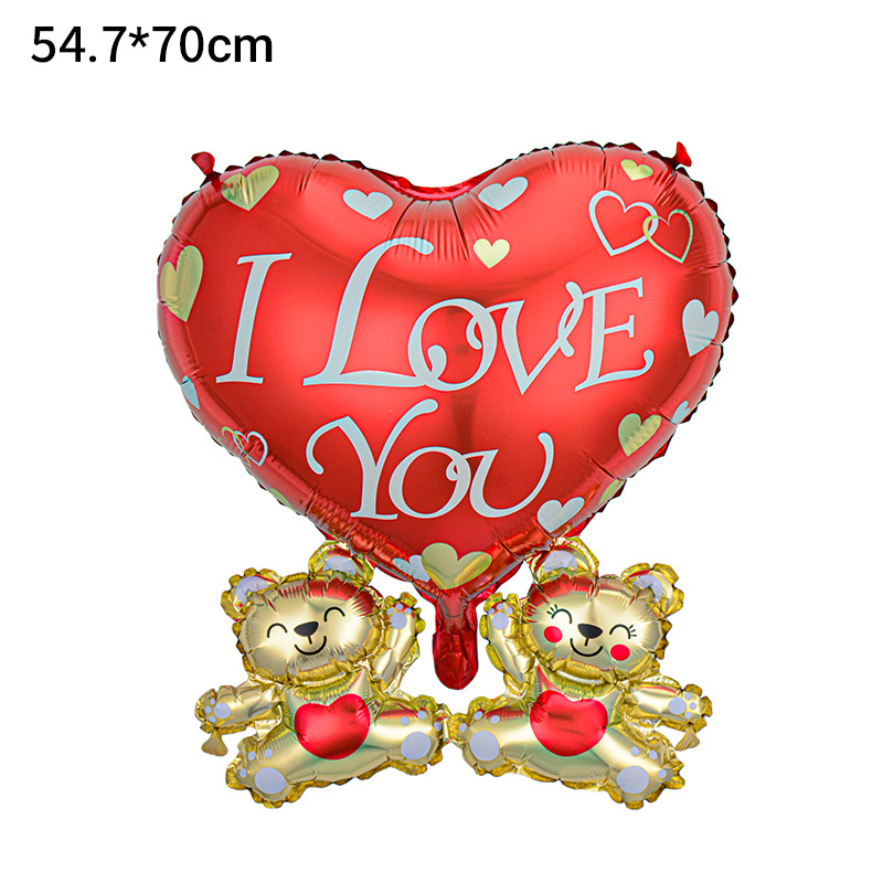 Decoración de San Valentín de Amazon, globo en forma de corazón, oso de dibujos animados, corazón de amor unido, globo de San Valentín, globo de aluminio
