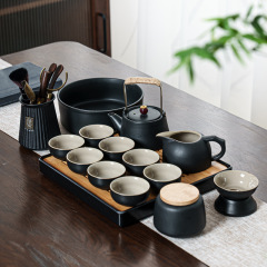 黒陶工夫茶器セット家庭用オフィスティーポットカップシンプル蓋茶葉缶セット茶皿