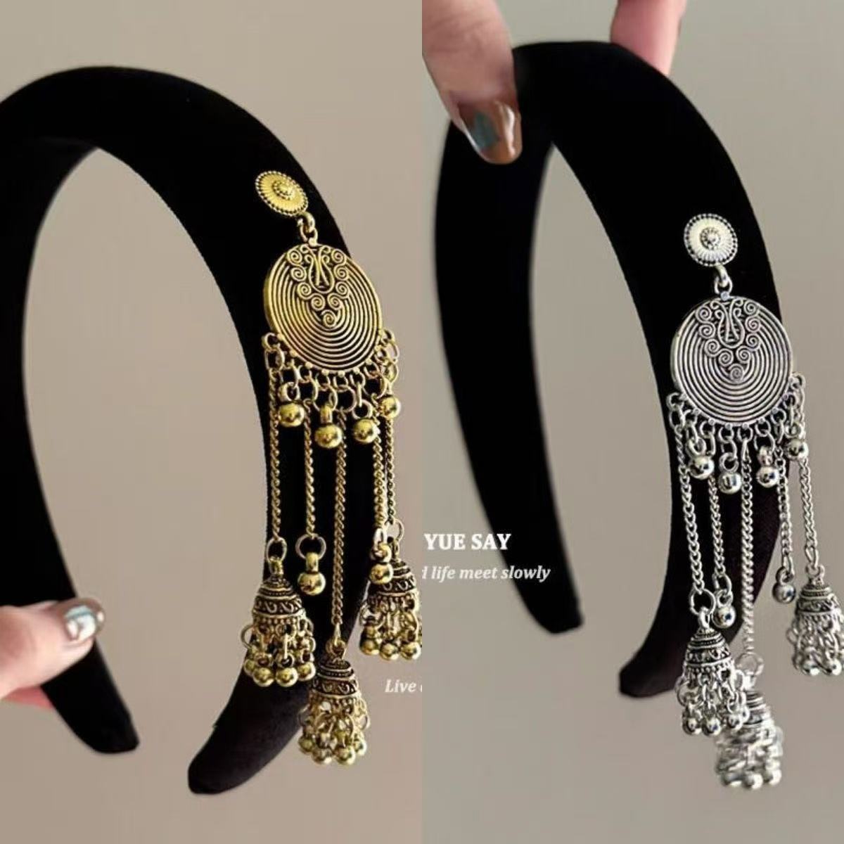 Niche Ethnic Style Metal Pendant Wide Version Hair Band New Chinese Style High Cranial Top Pressure Hair Band Face Wash Makeup Hair Accessories for Women