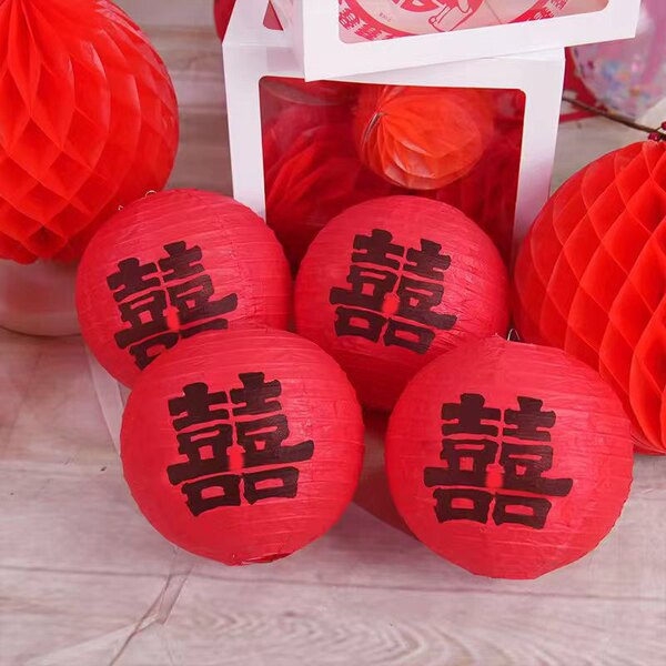 Wedding red lantern Chinese paper lantern tree hanging ornaments…