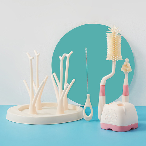Silicone bottle brush, rotating bottle cleaning brush, baby nipple brush, straw brush with storage base, cleaning cover
