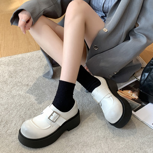 MARCO & JOYCE British Style Loafers Women's 2025 Spring New Black Retro Joker Leather Shoes with Belt Buckle