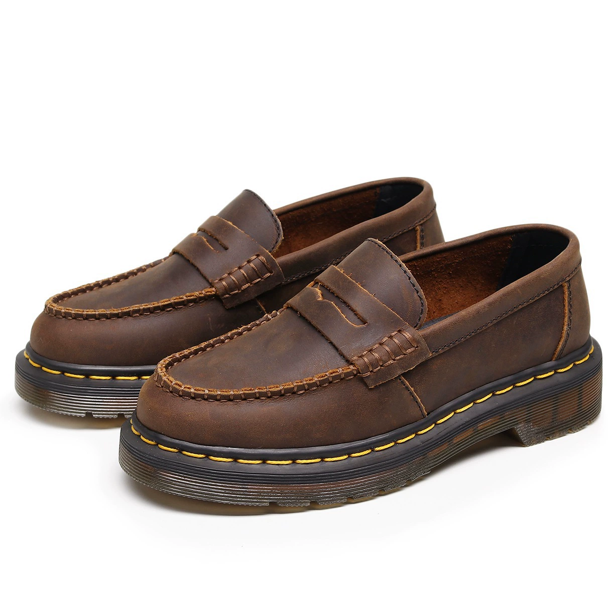 IBDE: модные кожаные лоферы, повседневная обувь из натуральной кожи Crazy Horse Dark Brown, 3 см
