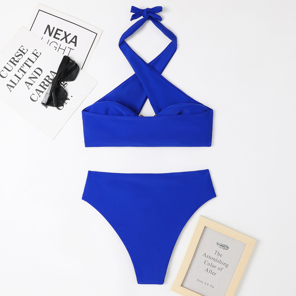 Women's Solid Colour Bikini Set Backless Sexy Metallic Accents_voghion.com