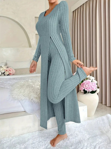 European and American independent station temu new style design round collar split long sleeve two-piece suit spring