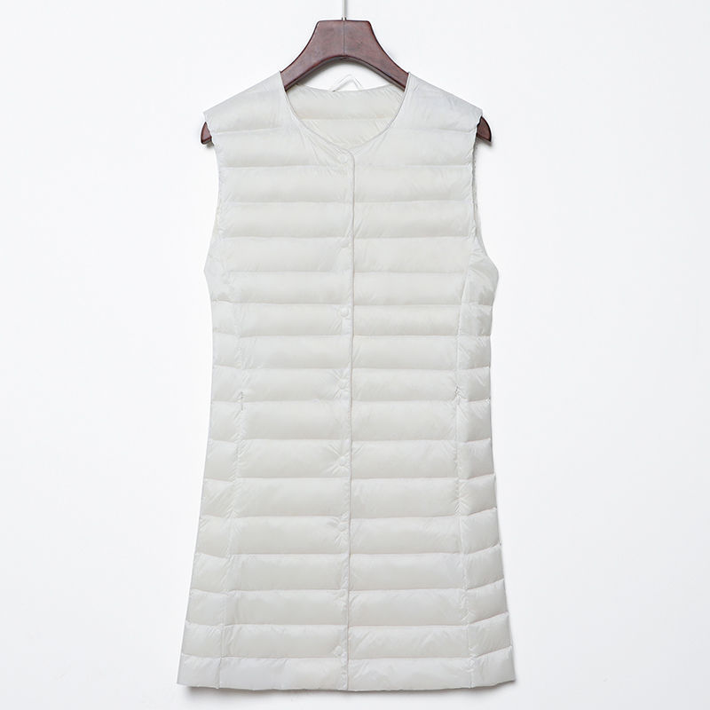 Transfronterizo otoño y invierno nuevo tipo de chaqueta de pluma de mujer ligera media y larga moda coreana con cremallera de cuello redondo calentamiento exterior