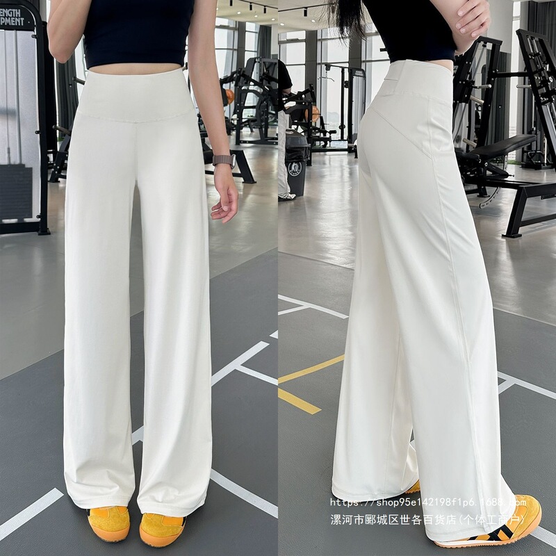 White yoga wide-leg pants for women, new summer style, high-waisted, loose-fitting, casual, slimming, suitable for petite figures, fitness and sports pants