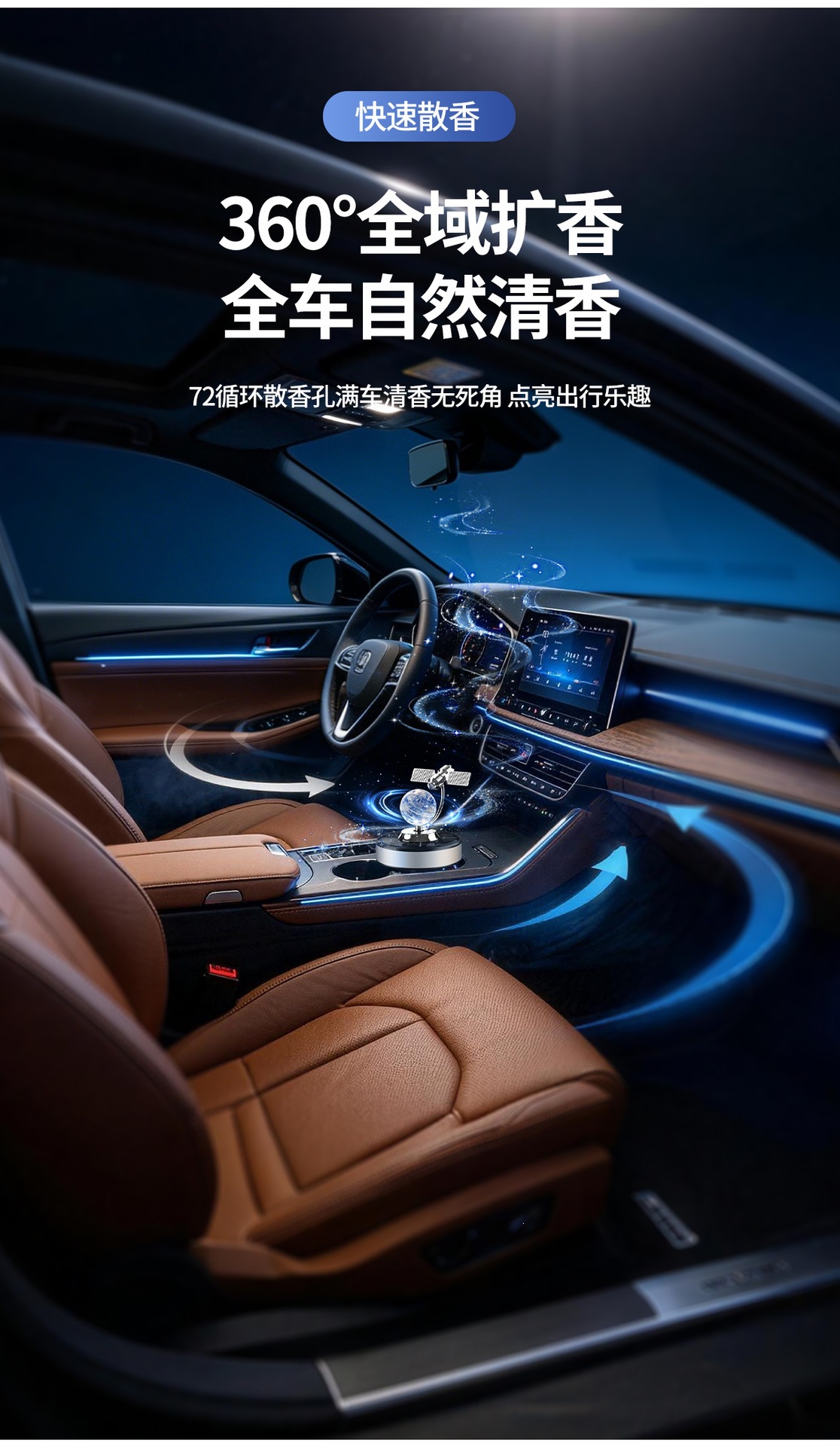 2026 New Cross-Border Solar-Powered Car Air Freshener with Rotating Satellite Earth Design, Car Interior Perfume Ornament Decorative Item