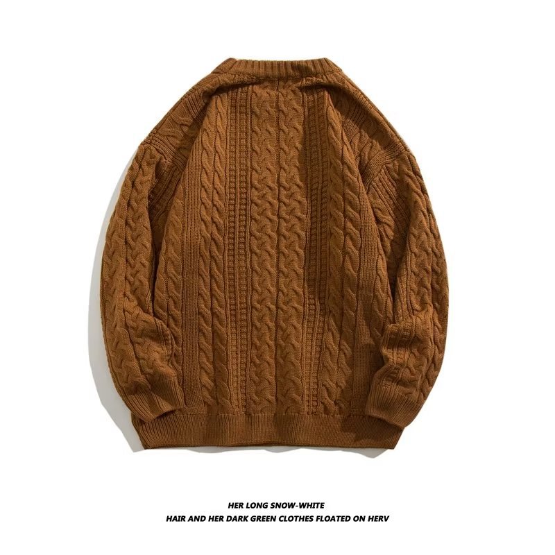 Pull en tricot torsadé pour hommes, col rond, ample, marque de mode, automne et hiver, style rétro, pull décontracté en tricot_voghion.com