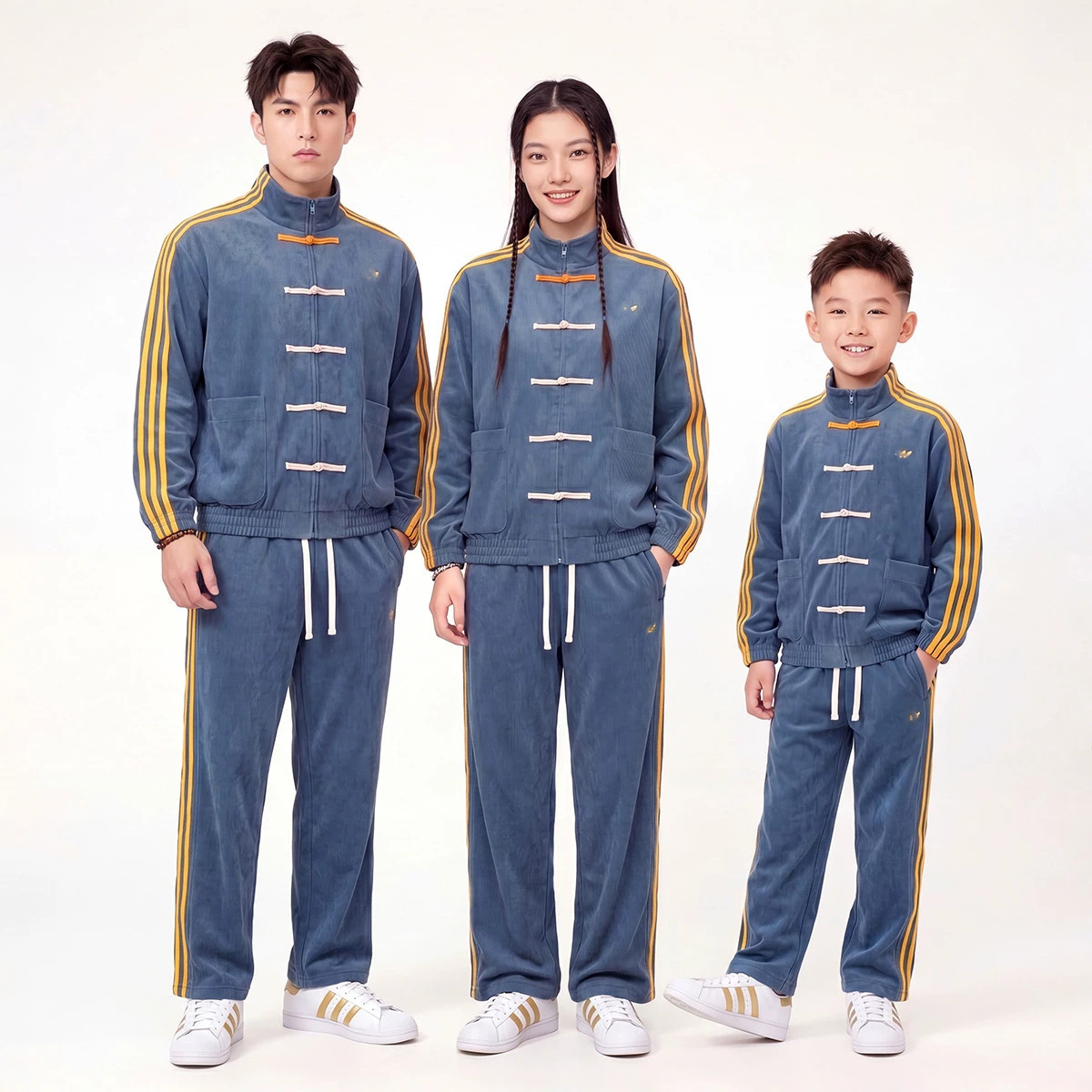 Cross-border parent-child outfit, new Chinese style, trendy Tang suit, frog button suede set, men's and women's retro stand-up collar jacket and trousers
