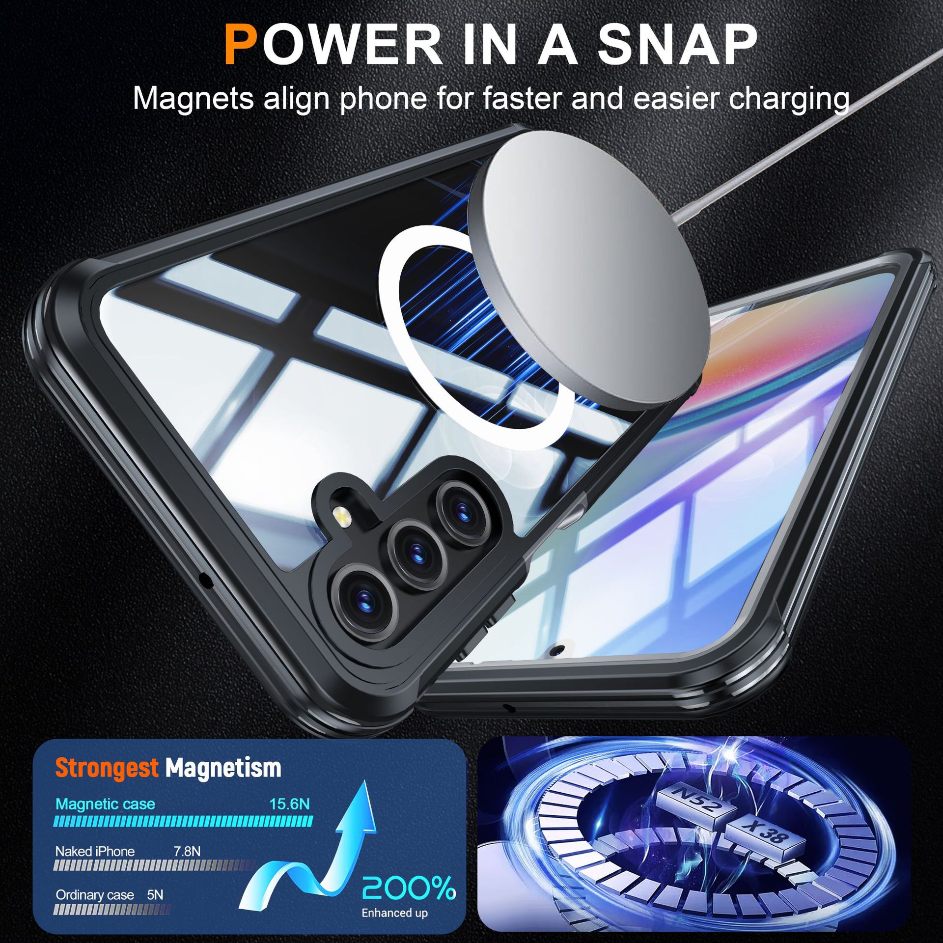 Adecuado para Samsung A17, funda de cristal con película integrada, protección completa de 360 grados, a prueba de golpes, carga magnética,_voghion.com