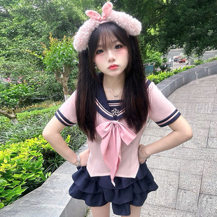 Sakura Kousha Jk Uniform Spring and Summer Waist Long Short-Sleeved Sailor Suit Pink Suit