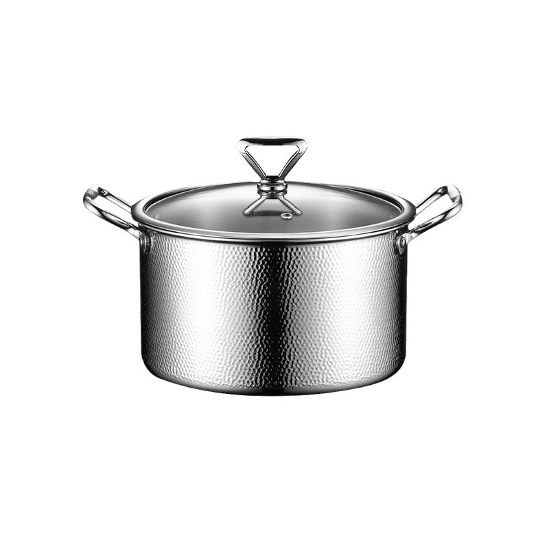 High -end 304 hot pot three -layer steel hammer pattern soup soup pot large -capacity coconut chicken hot pot household commercial use for household commercial