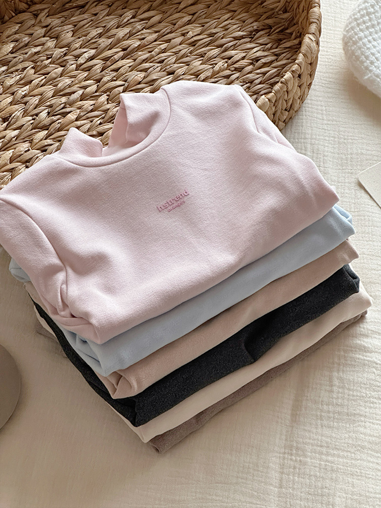 Camiseta caliente de piel caliente ~ niñas padres-hijos camiseta de cuello medio alto camiseta de base de lana de seda de manga larga