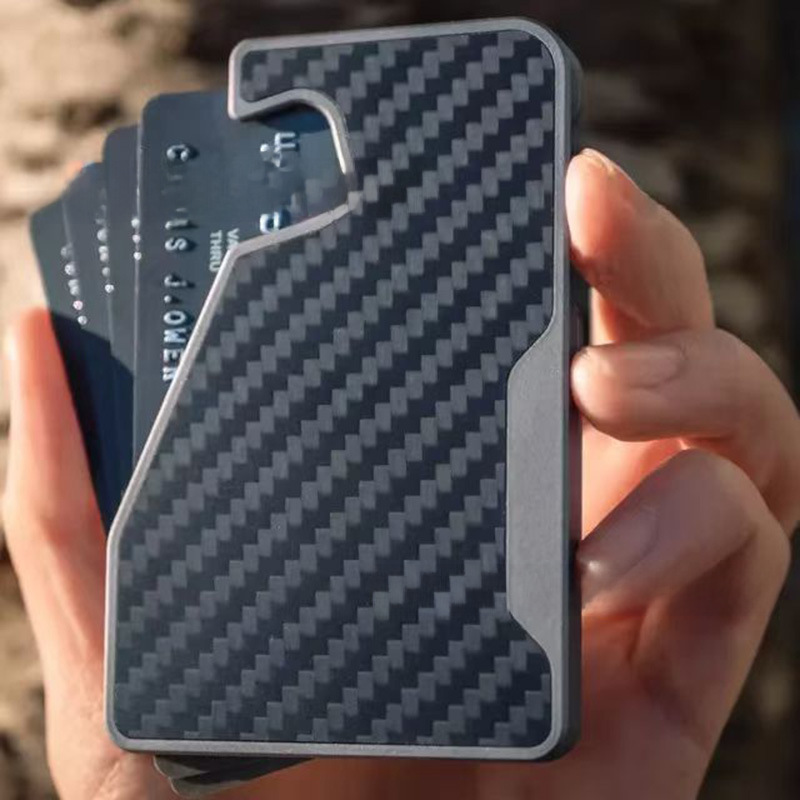 Apple iPhone Magnetic Card Holder Aluminum Card Case AirTag Carbon Fiber Card Clip Tracker Metal Card Holder