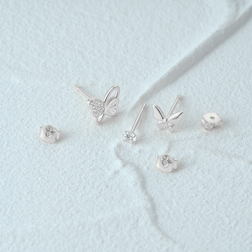 3g Weight Ear Studs Classification 1 Set Quantity Daily Occasion 925 Sterling Silver Material Star, Butterfly Pattern Women's Gender Plating Design Simple Style Style 1 Set 925 Sterling Silver Star Butterfly Ear Studs 86