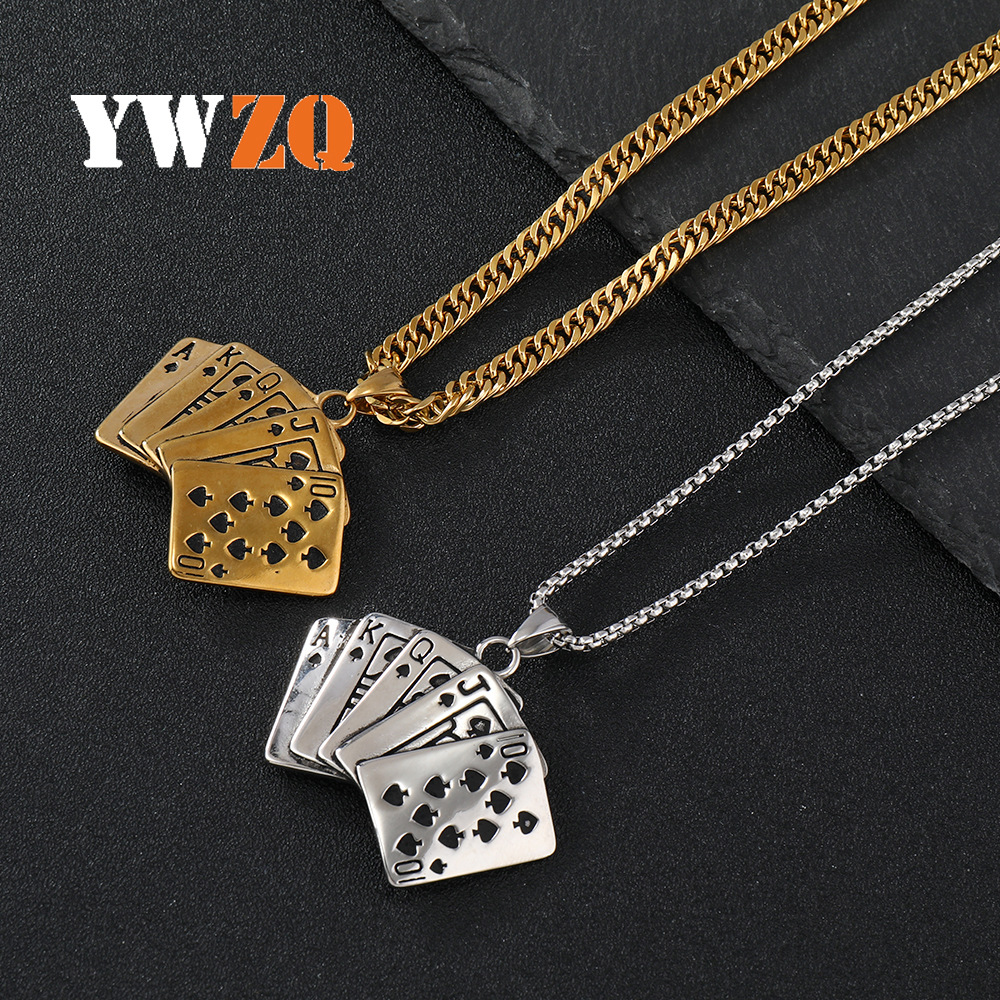 Moda de todo fósforo de acero inoxidable jugando tarjeta de juego flush personalidad casting titanio collar de acero suéter cadena par colgante