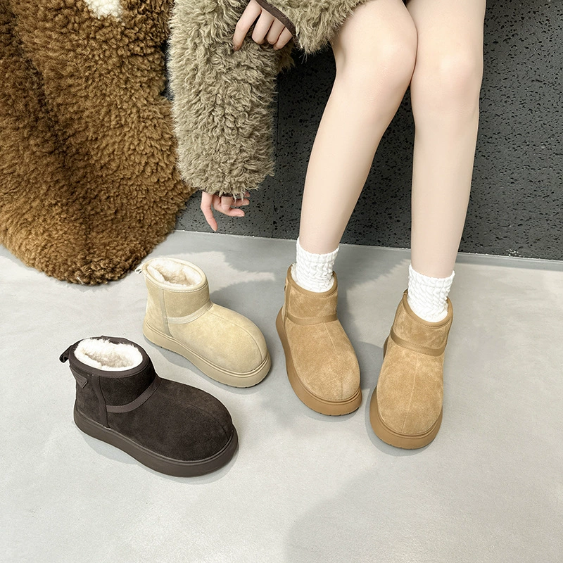 Женские зимние сапоги 2024 года на толстой подошве, увеличивающие рост, нескользящие, на флисовой подкладке, теплые, с широким носком, для северо-востока, хлопковые сапоги