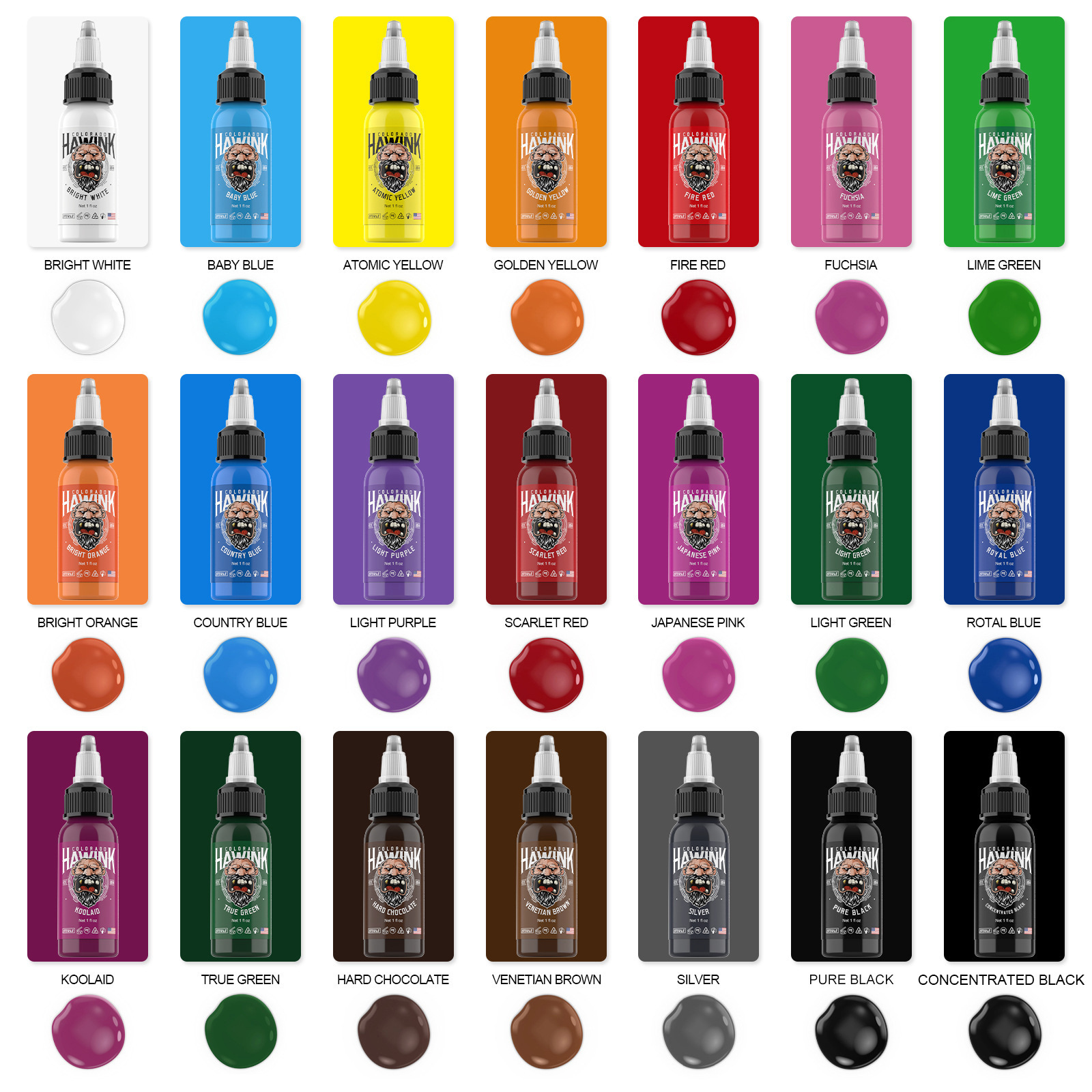 Hawink Tattoo Tinture Set 30ml Tintura de tatuaje REACH Color Tattoo Ink Set Equipos de tatuaje