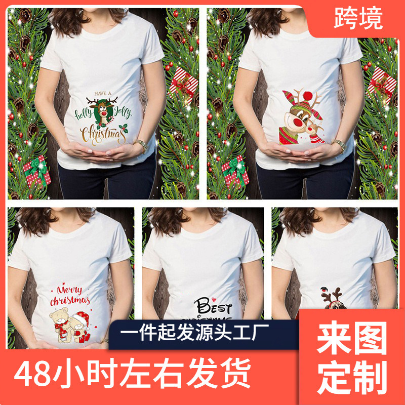 Short-Sleeved Christmas T-Shirt Christmas Elk Snowman Cartoon Print Maternity Short-Sleeved T-Shirt Short-Sleeved Christmas T-Shirt Christmas Elk Snowman Cartoon Print Maternity Short-Sleeved T-Shirt