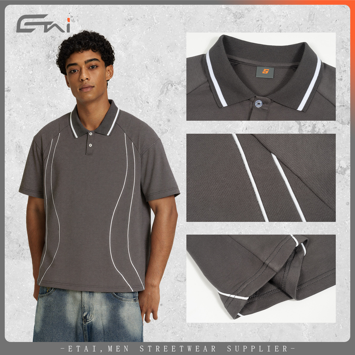 Marca de moda cuadrada estilo de contraste de color incrustación polo camiseta de alta calidad de algodón cuello roscado vestido casual de hombre mangas cortas