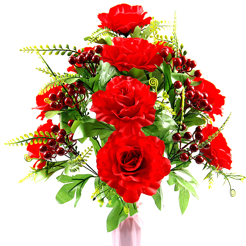 Flor artificial ramo de rosas Festival de Primavera mostrar festivo 18 pelo fortuna rosa de seda fortuna fruta París Rosa combinación flor falsa