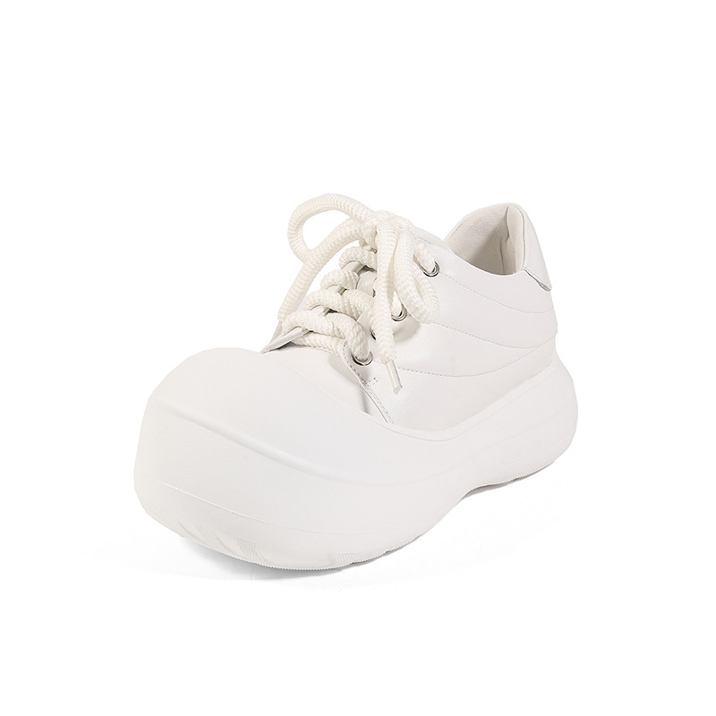 Giày sneaker nữ chunky đế dày da thật phối màu mũi to bản — màu đen, màu trắng