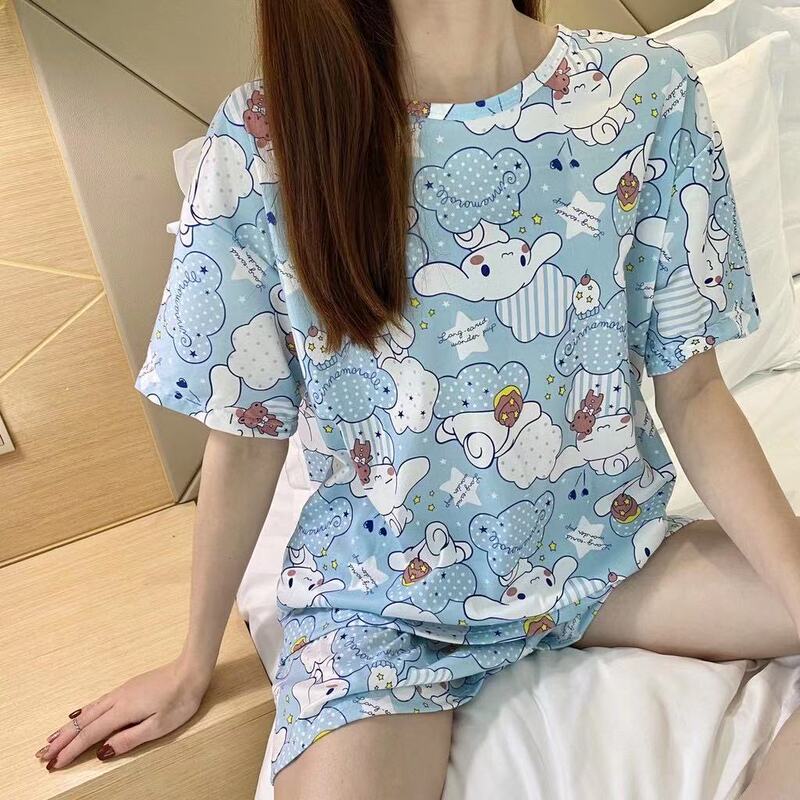 Pajamas women's summer plus size short-sleeved shorts cute cartoon home wear suit factory direct cross-border Southeast Asia