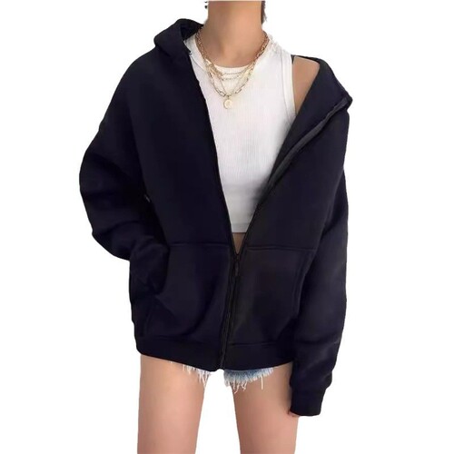 New women's zip-up pullover hoodie jacket with extra lining and thickness, direct supply