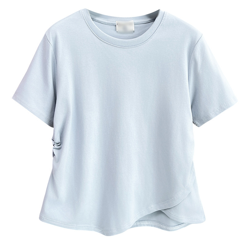 大きいサイズウエスト不規則半袖 100kg ファット MM 夏の新しいスリムカジュアル無地ラウンドネック Tシャツ 7266|undefined