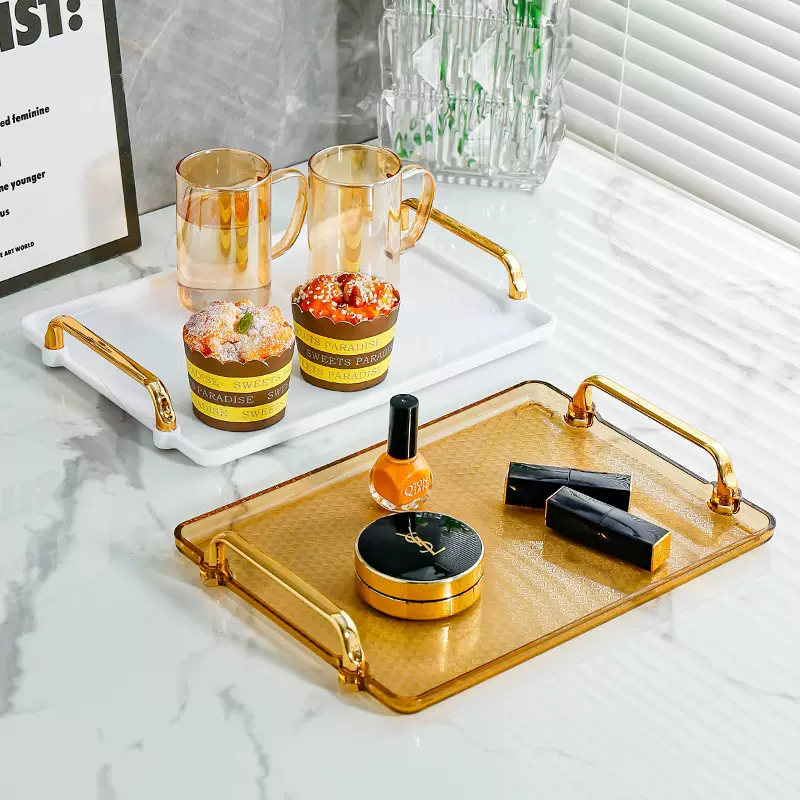 轻奢长方形塑料托盘酒店宾馆客房专用水杯茶杯洗漱用品收纳盘商用