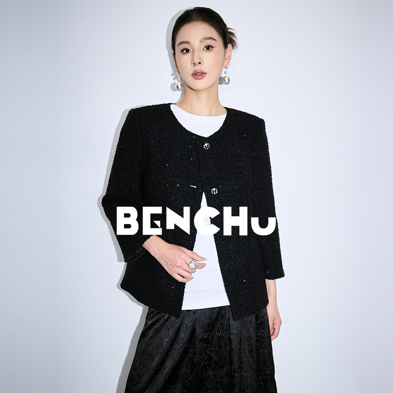 [Ben Chu] Heavy Industry Alpaca Hair Tweed Jacket Autumn Short Box Nine-point Sleeve Temperament Small Chanel Style Jacket for Women