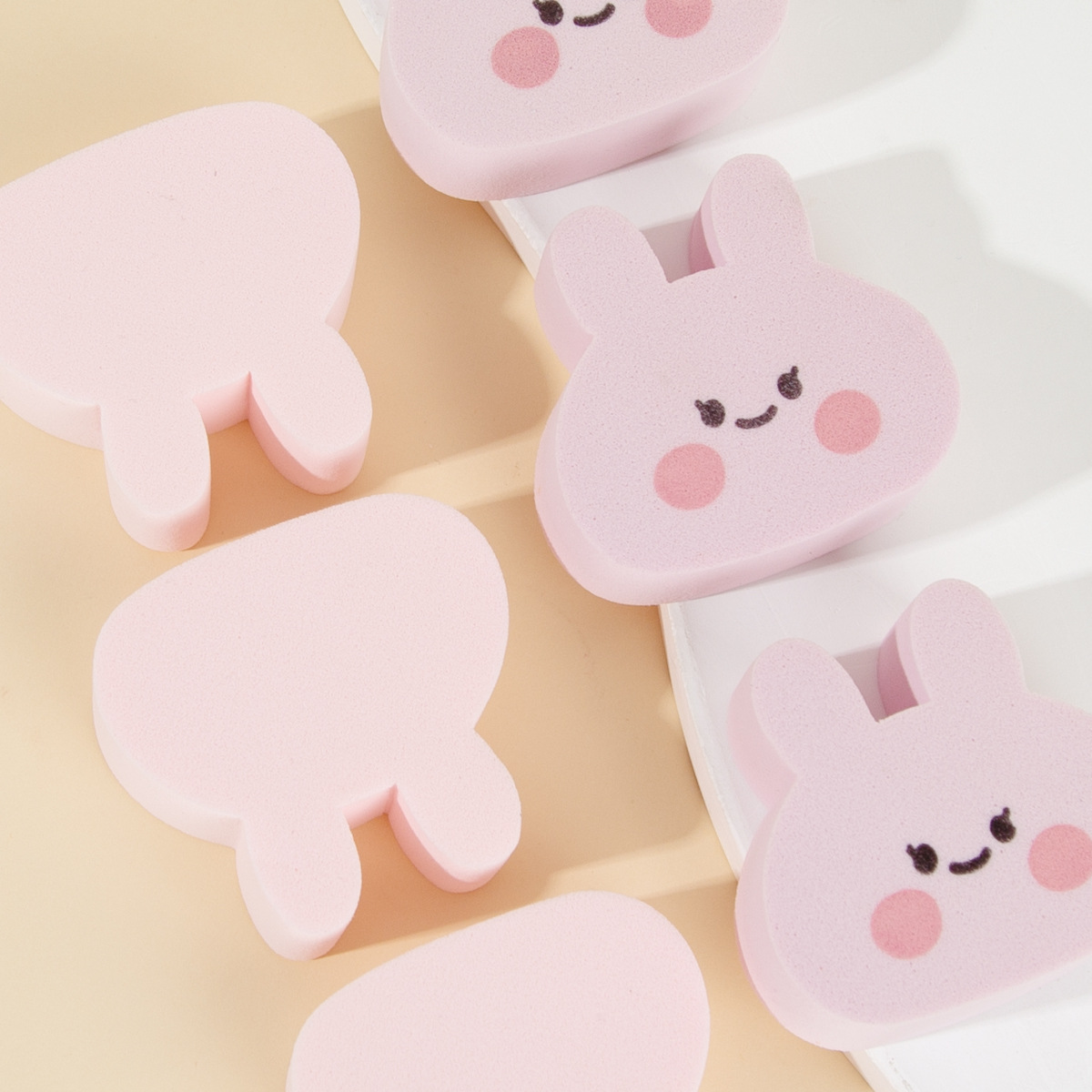 Nuevo conejito mojado y seco esponja puff maquillaje facial belleza herramientas Rosa 6 puff bolsas al por mayor