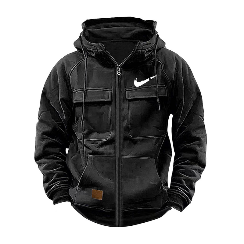 Cross-border Men's Autumn and Winter Multi-pocket American Style Retro Casual Tooling Sweater European-size Hoodie Zipper Sweater in stock Cross-border Men's Autumn and Winter Multi-pocket American Style Retro Casual Tooling Sweater European-size Hoodie Zipper Sweater in stock