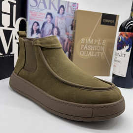 高档男鞋简约高帮马丁靴男冬新一脚蹬工装靴加绒切尔西靴保暖短靴