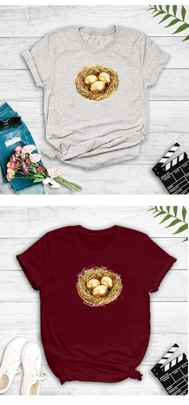 creative golden egg print T-shirt NSYIC58794