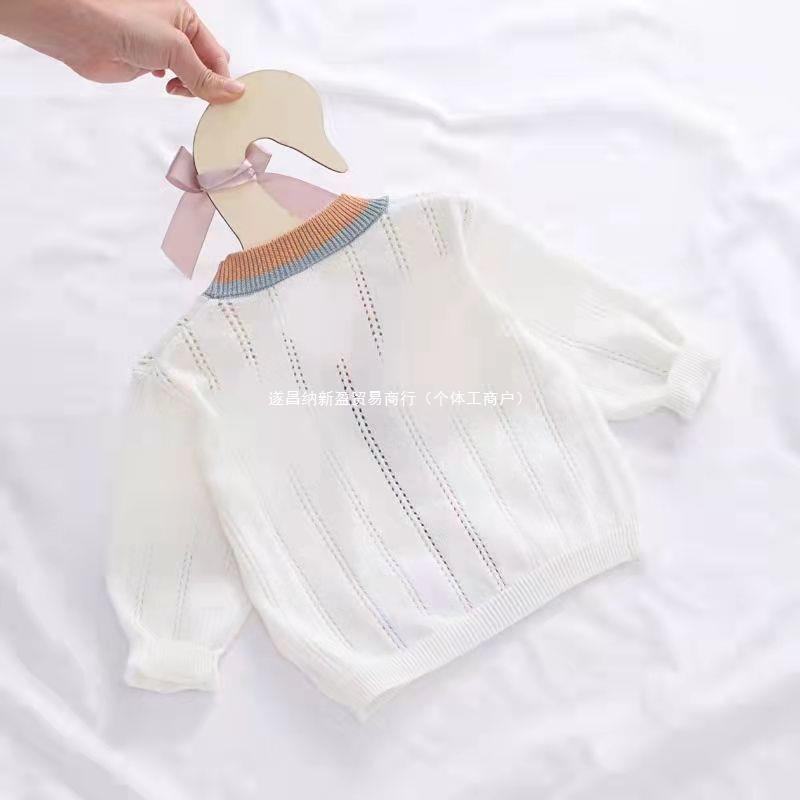 包邮2022春夏男女宝宝撞色镂空开衫婴儿空调衫服长袖针织外套薄款