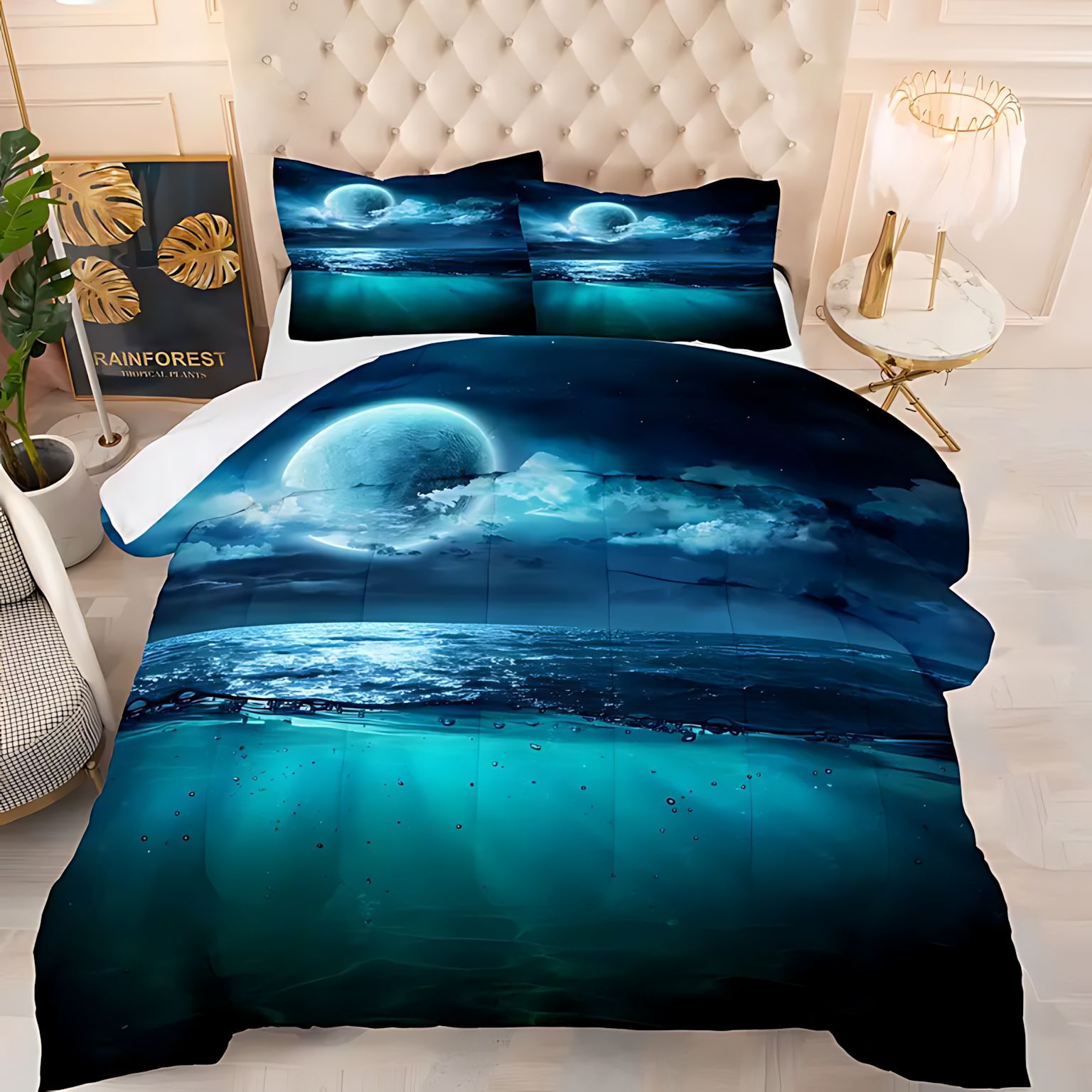 TEMU / JIT transfronterizo ocio vista al mar impresión digital 180gms suave y cómodo edredón conjunto de ropa de cama