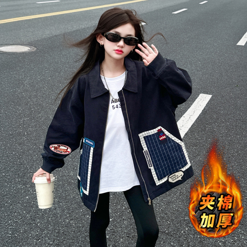 女童韩版宽松休闲外套2025新款中大童时髦洋气上衣女孩秋冬夹克衫|undefined