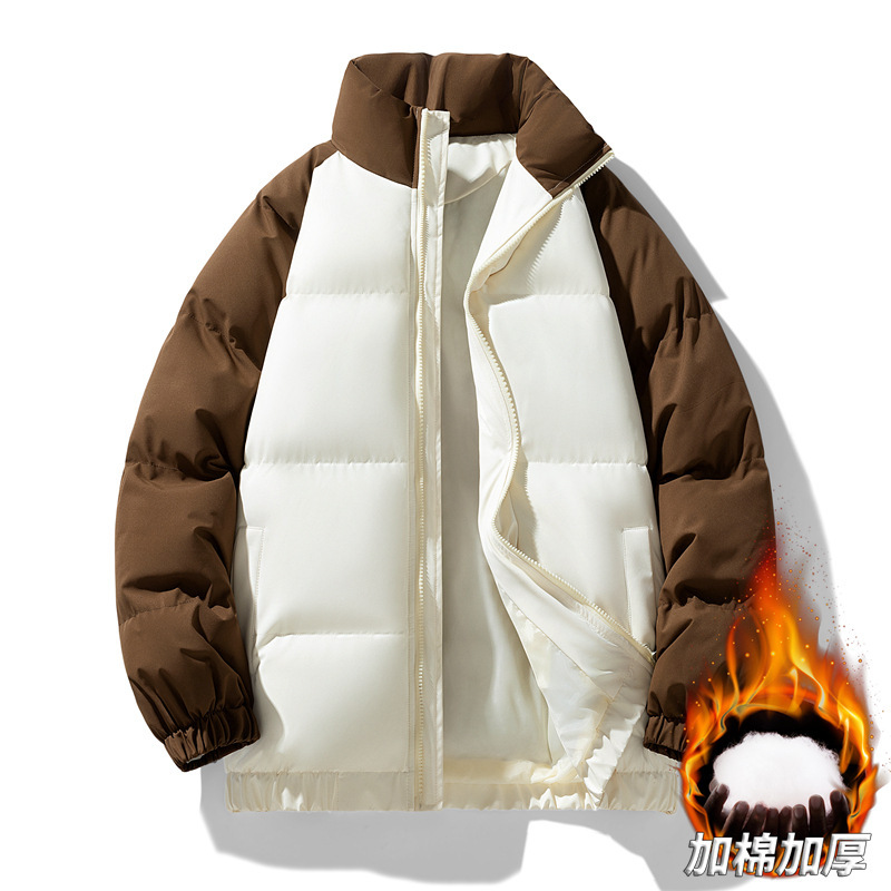 跨境棉服男冬季情侣立领加厚保暖拼色棉衣潮牌外套大码面包服|undefined