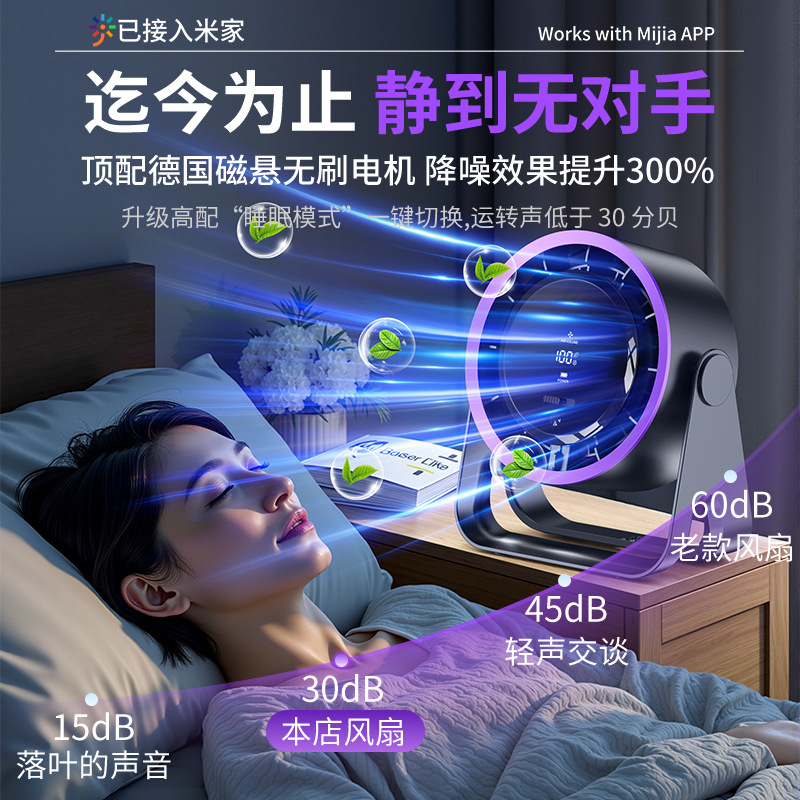 Mijia APP オフィスデスクトップファン壁掛け小型ファン寮ベッド充電 USB サイクルファンに接続されました|undefined
