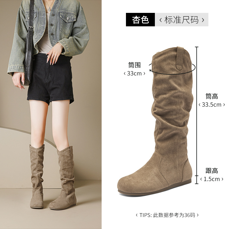 Botas de montaje de leones antiguas para mujeres 2025 nuevas botas de invierno Meirard pliegue Bocken no más altas que la rodilla