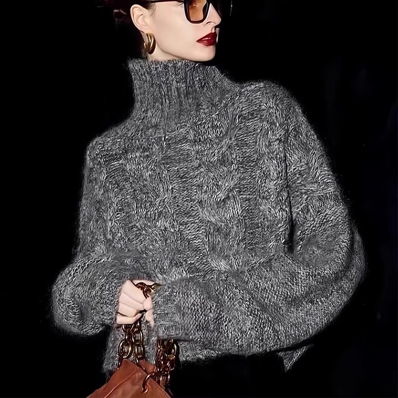 French Retro Gray Turtleneck Sweater for Women Autumn and Winter Short Loose Soft Waxy Pullover Bottoming Sweater Thick