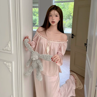 2024夏季新款女士甜美可爱公主风长袖长裤家居服冰丝套装可外穿