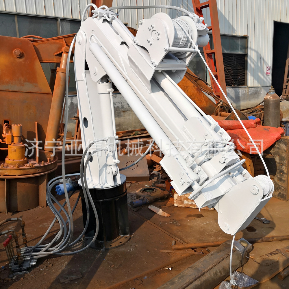 全液压小型车载式折叠吊机 2吨折臂式货物装卸吊 船用折臂吊